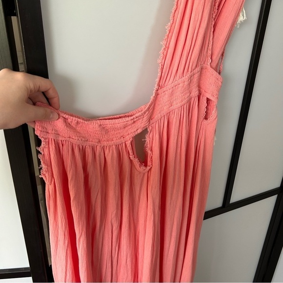[XL] NWT Free People Look Into The Sun Coral Pink Maxi Dress Frayed & Tassels - Picture 6 of 15
